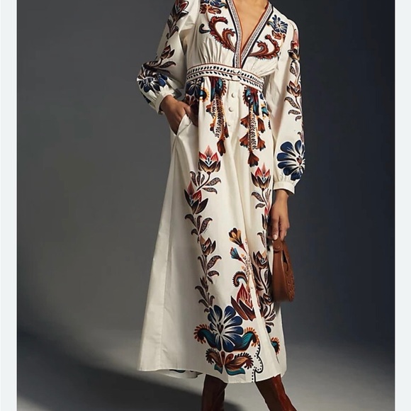 FARM Rio Cream Maxi Dress with Multicolor Embroidery - Picture 1 of 3